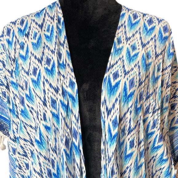 Bobbie Brooks Blue Fringe Trimmed Cover Up - Picture 2 of 10